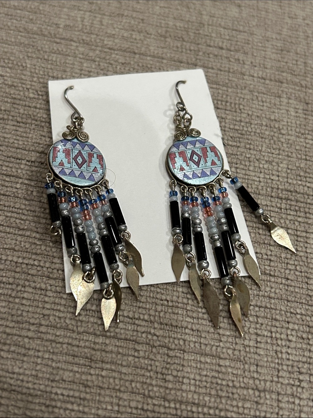 Blue Paw Print Dichroic Glass Pendant Necklace & tribal earrings -  Jewelry set image 4